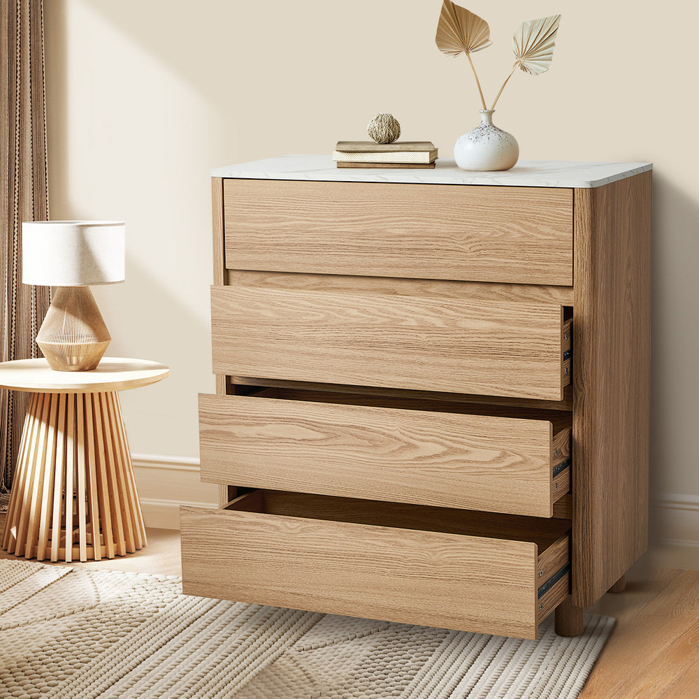 4 Chest of Drawers Dresser  Marble Top Natural