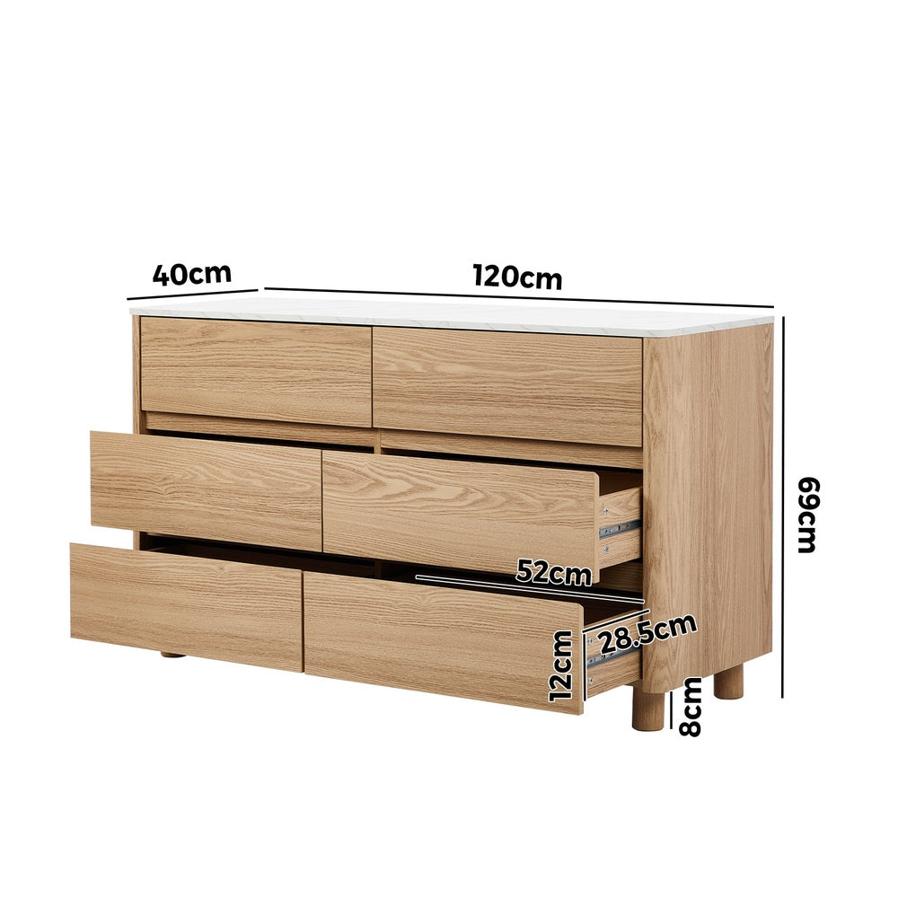 6 Chest of Drawers Dresser  Marble Top Natural