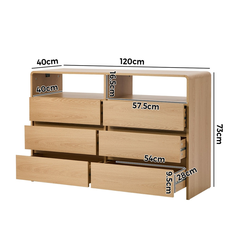 Natural 6 Drawer Chest 120x40x73cm