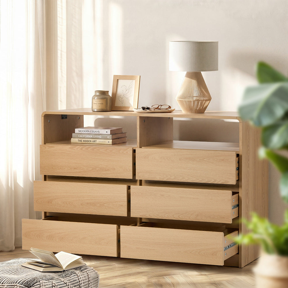 Natural 6 Drawer Chest 120x40x73cm