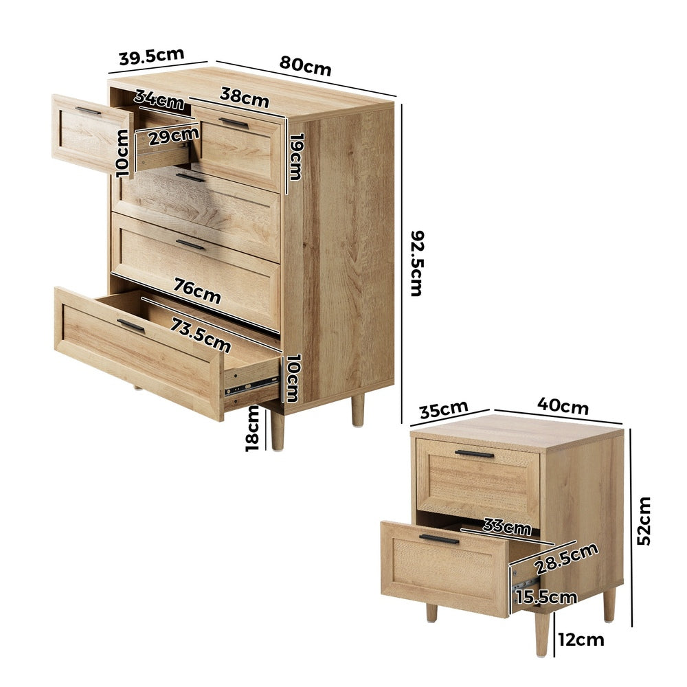 Chest of Drawers and 2 Bedside Tables Bedroom Set