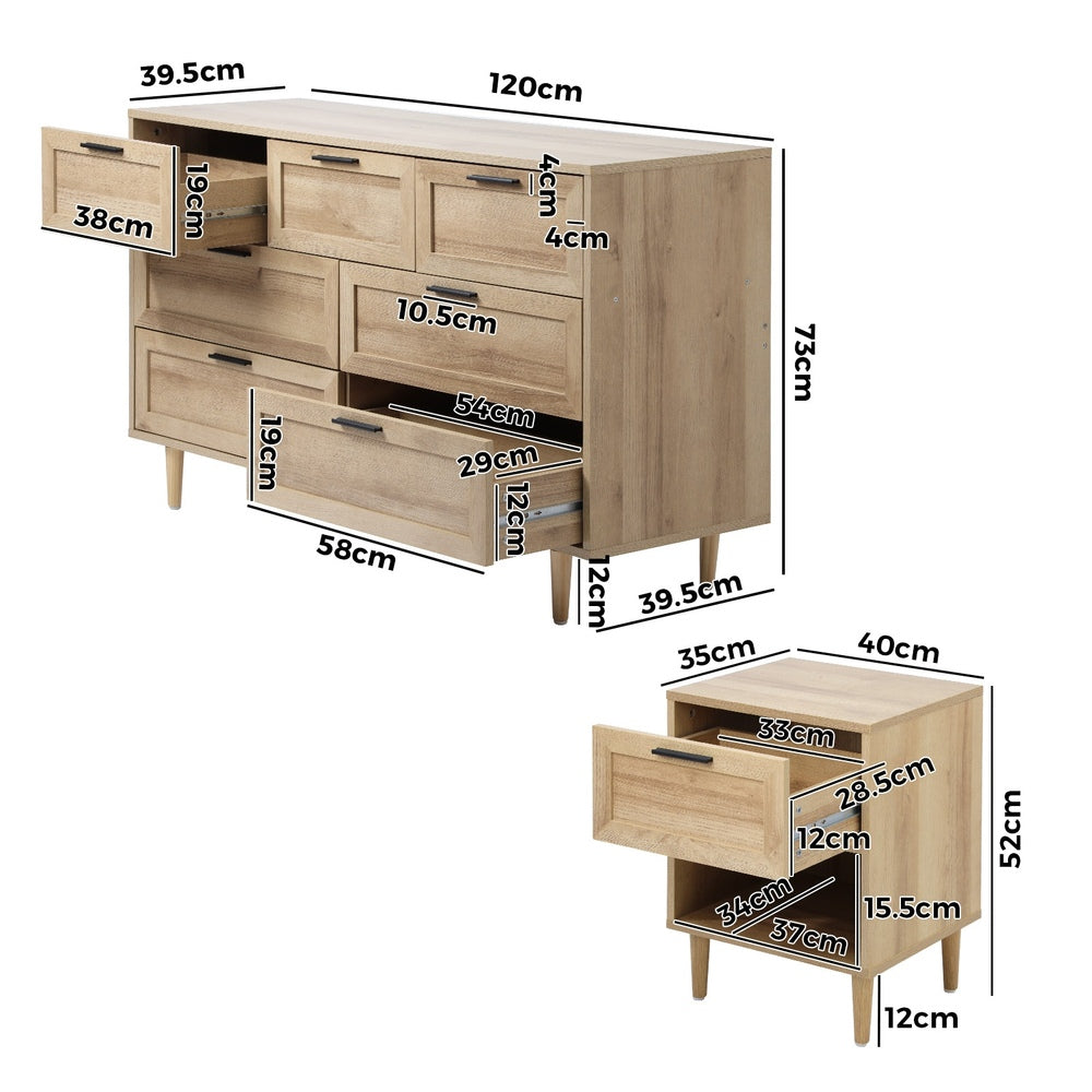 Chest of Drawers and 2 Bedside Tables Bedroom Set