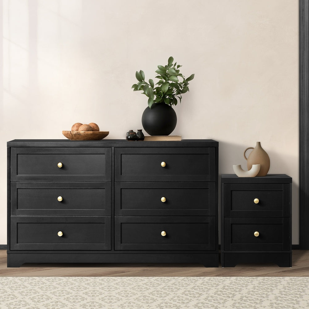 Chest of Drawers and Bedside Table Hamptons Furniture Set Black
