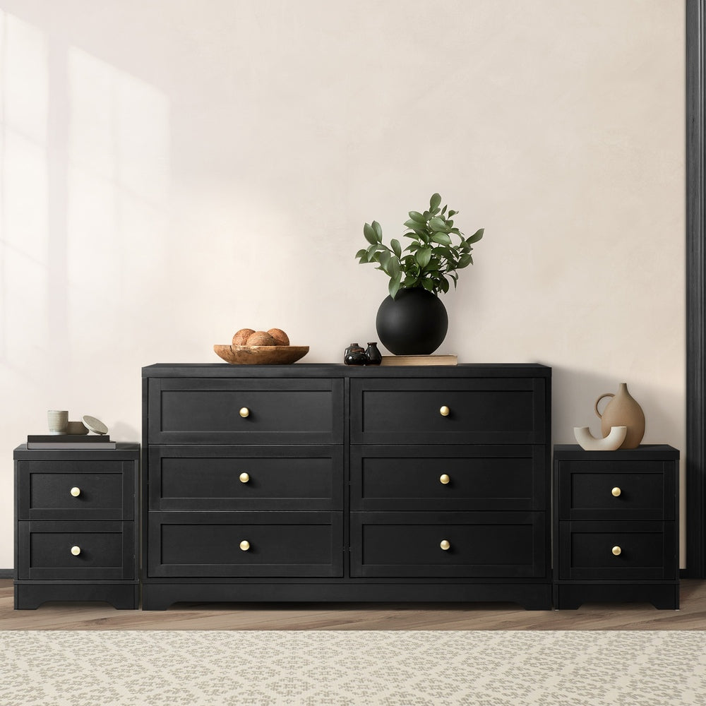 Chest of Drawers and Bedside Table Hamptons Furniture Set Black