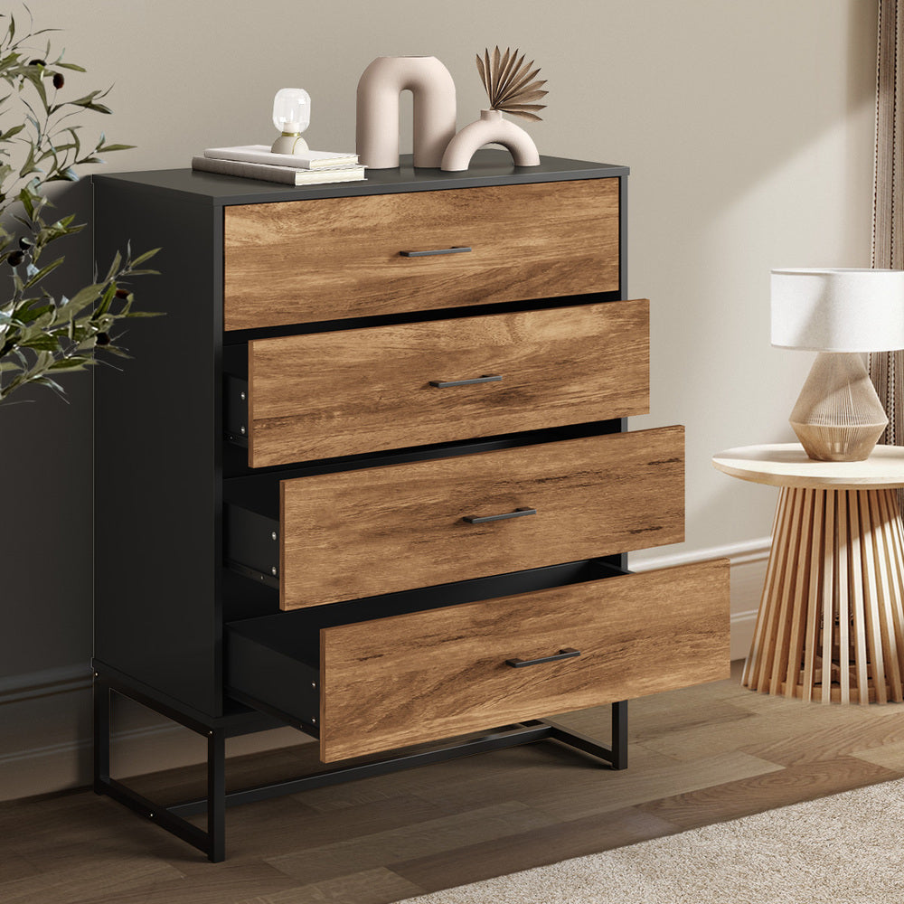 4 Chest of Drawers Tallboy Metal Black