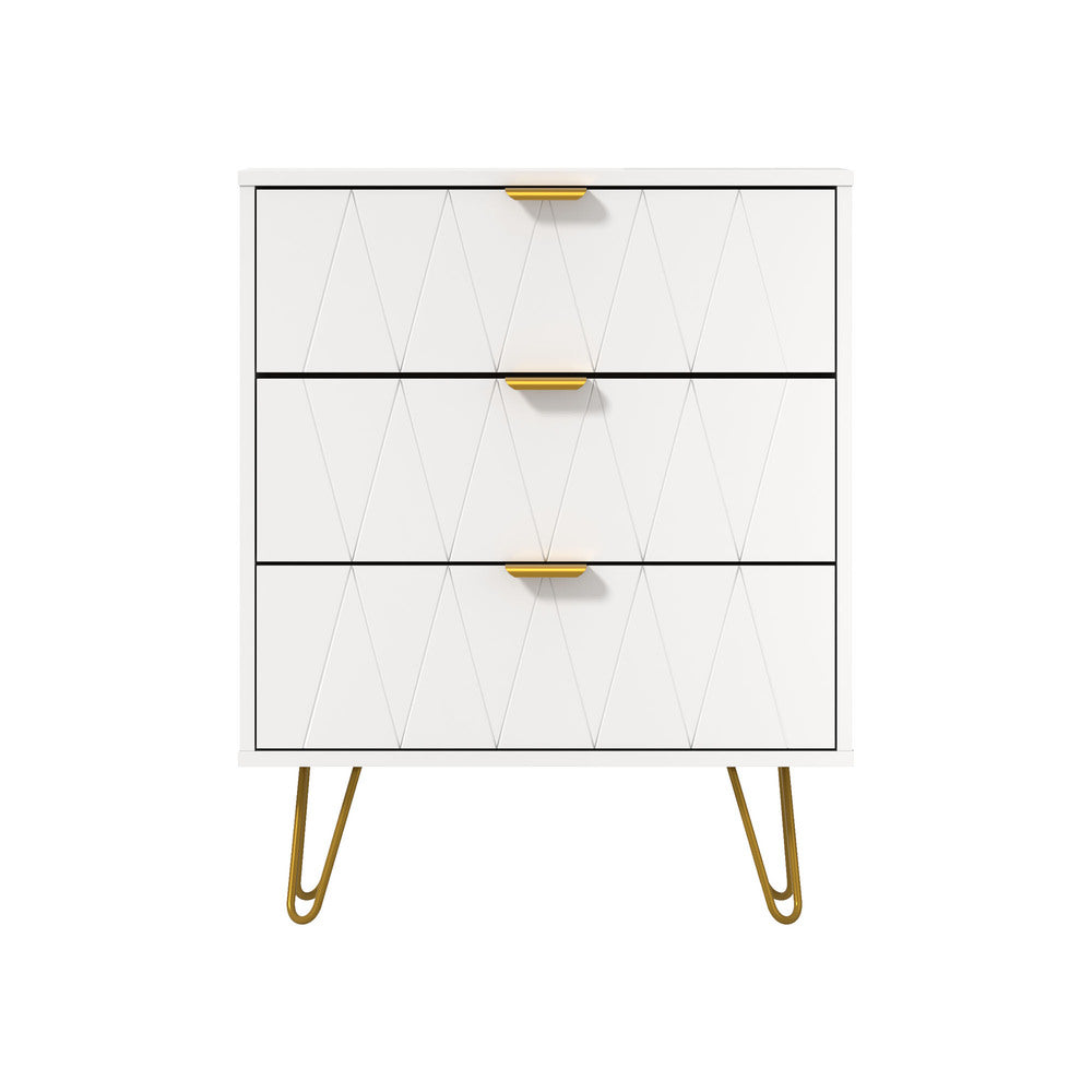 3 Chest of Drawers Dresser Storage Cabinet with Gold Handles White