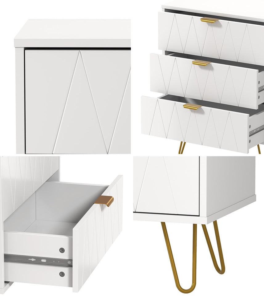 3 Chest of Drawers Dresser Storage Cabinet with Gold Handles White