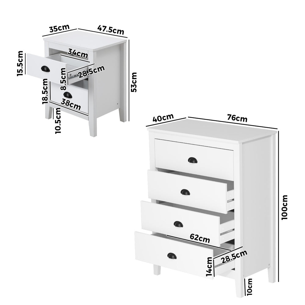 4/6 Chest of Drawers and Bedside Table Vintage Bedroom Set