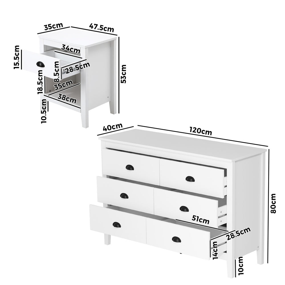 4/6 Chest of Drawers and Bedside Table Vintage Bedroom Set