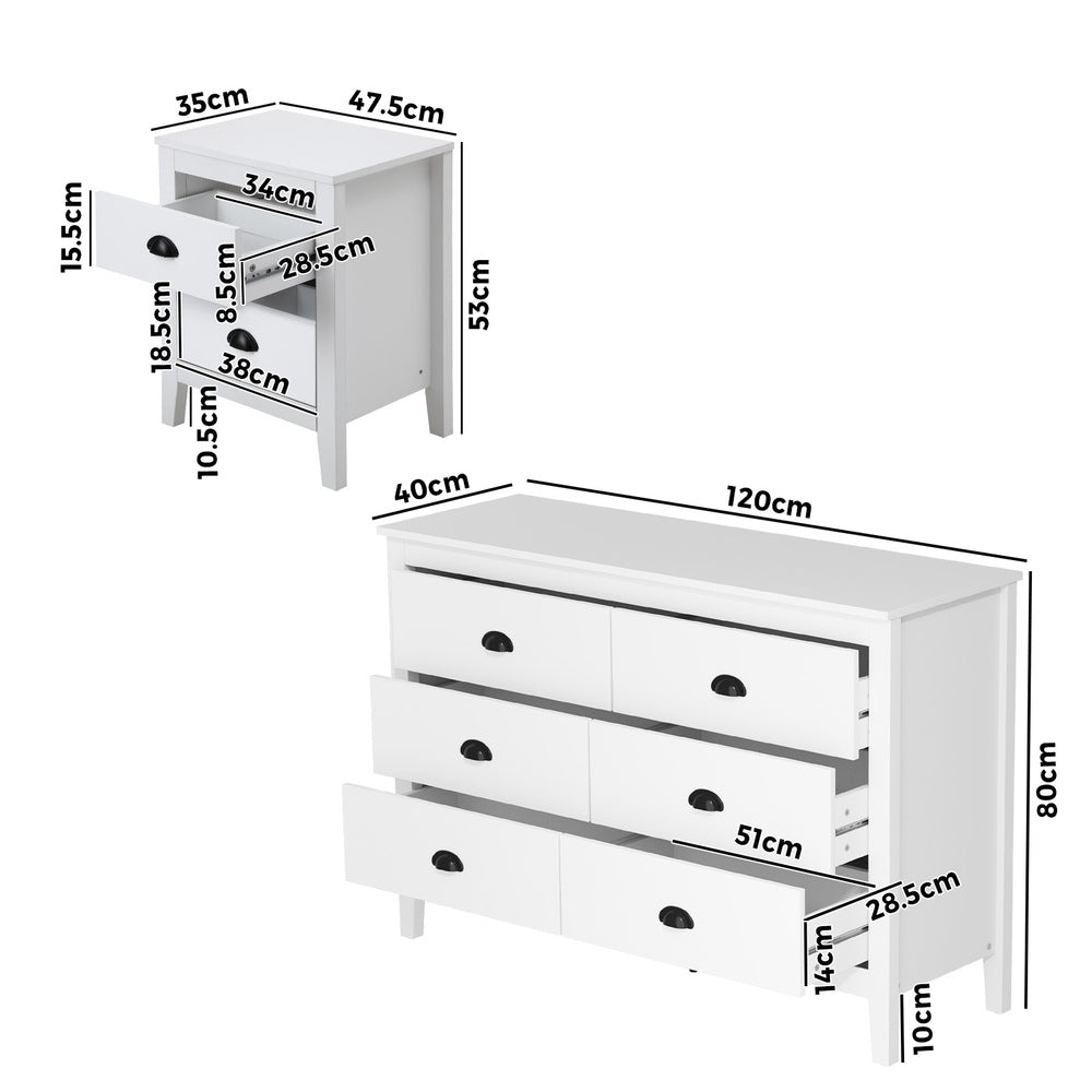 4/6 Chest of Drawers and Bedside Table Vintage Bedroom Set
