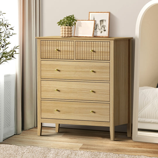 5 Chest of Drawers Dresser Tallboy Storage Cabinet Natural