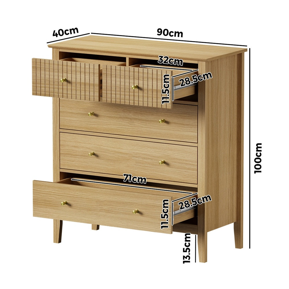 5 Chest of Drawers Dresser Tallboy Storage Cabinet Natural