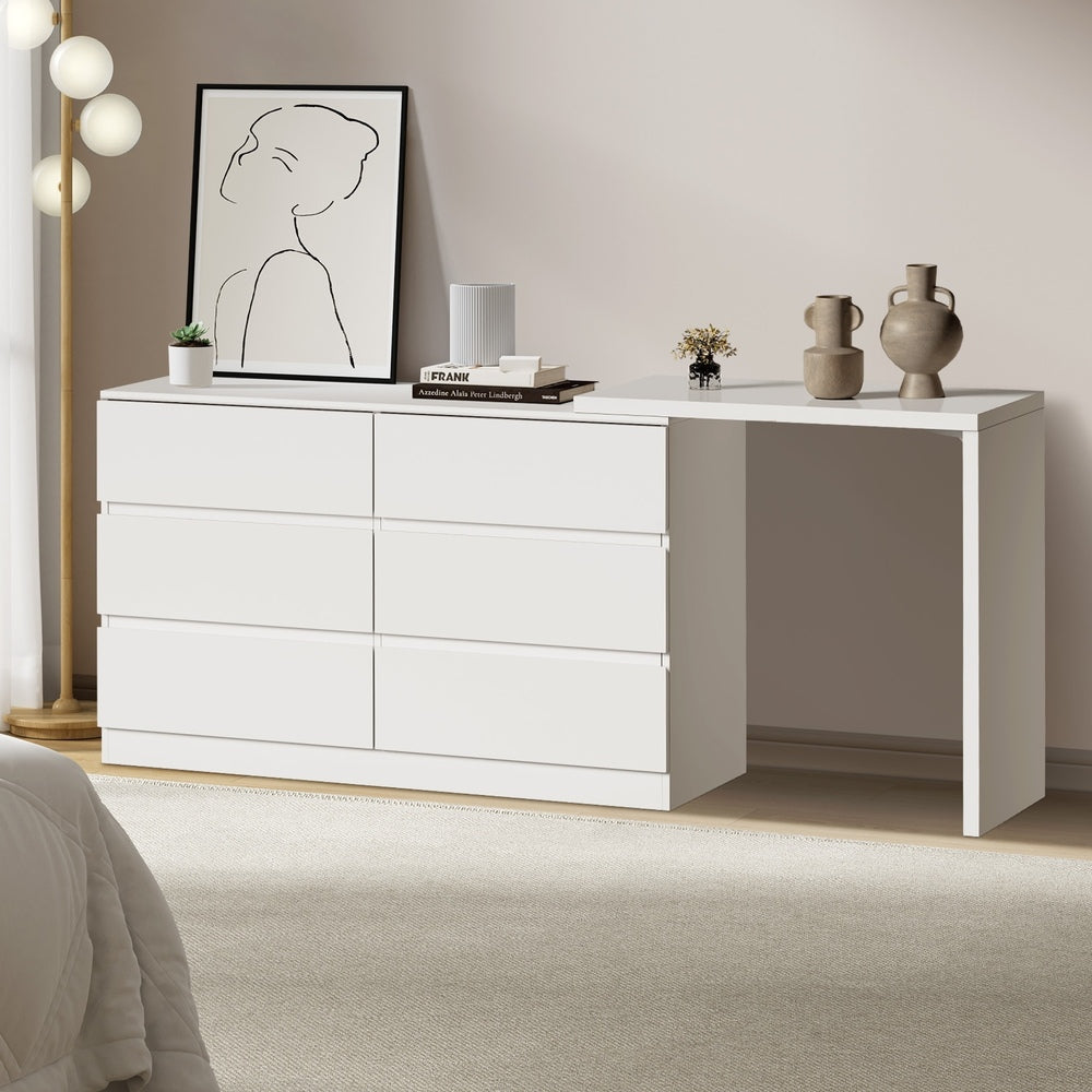 6 Chest of Drawers Dresser with Side Table Black