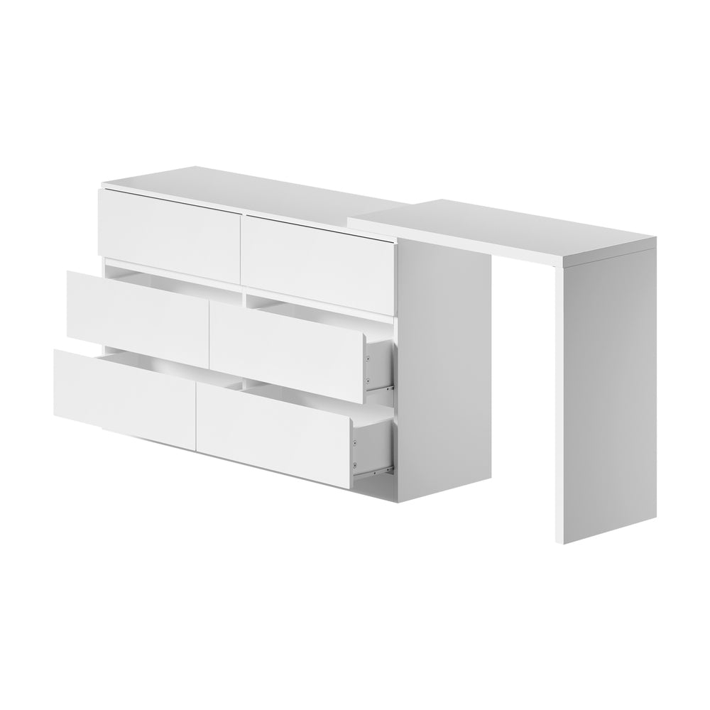6 Chest of Drawers Dresser with Side Table Black