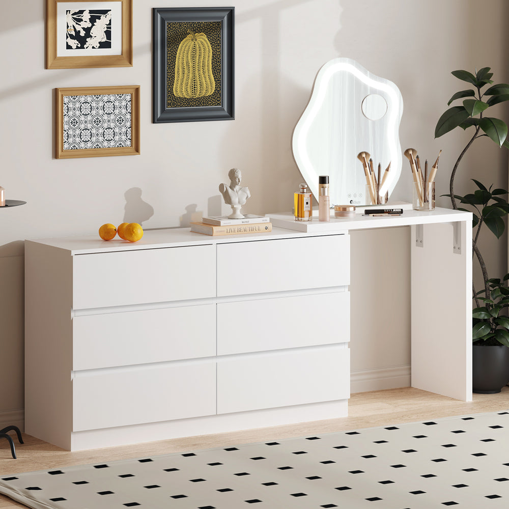 6 Chest of Drawers Dresser with Side Table Black