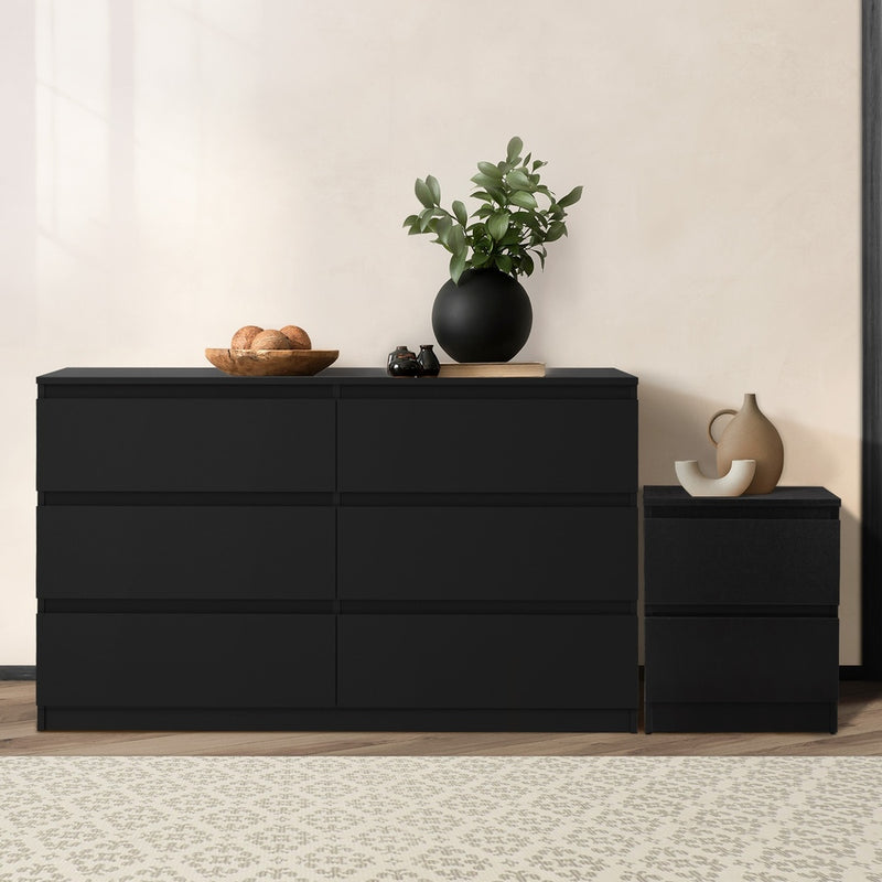 6 Chest of Drawers and Bedside Table Cabinet Bedroom Set