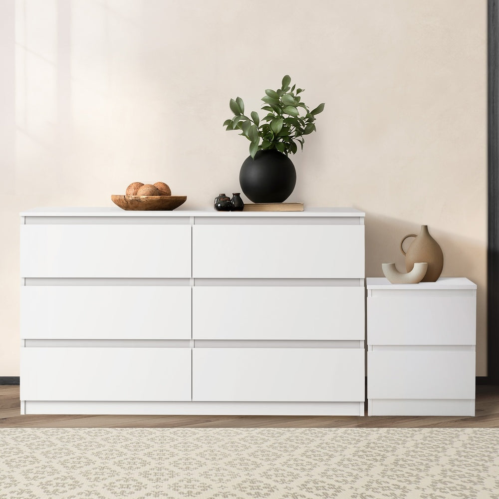 6 Chest of Drawers and Bedside Table Cabinet Bedroom Set