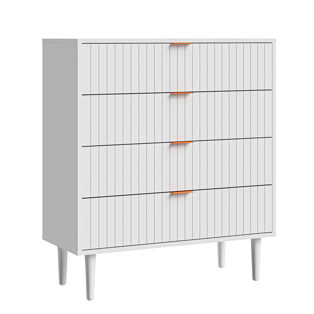 4 Chest of Drawers Tallboy White Gold