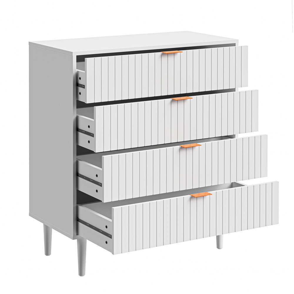 4 Chest of Drawers Tallboy White Gold