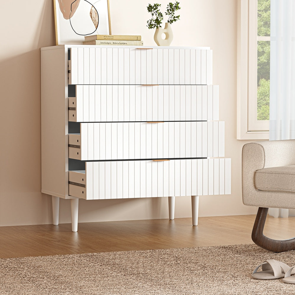 4 Chest of Drawers Tallboy White Gold