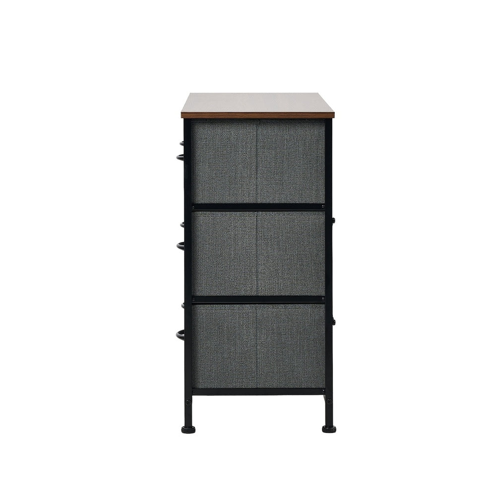 6 Chest of Drawers Fabric Grey Wooden Tabletop