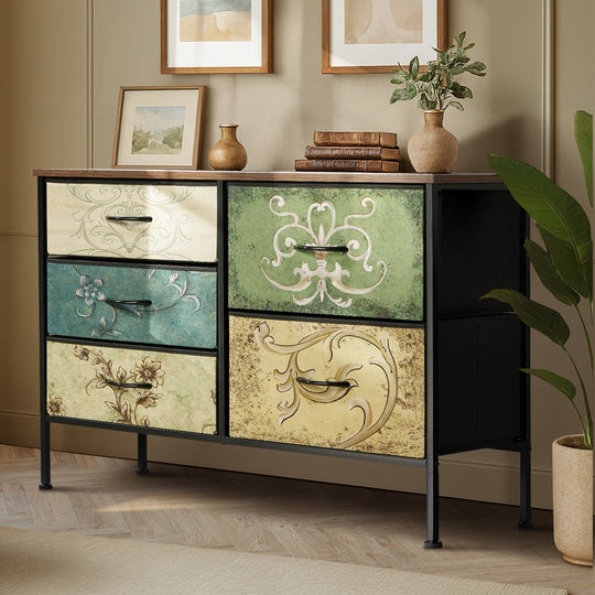 Lowboy 5 Chest Of Drawers Cabinet Retro - Chest of Drawers