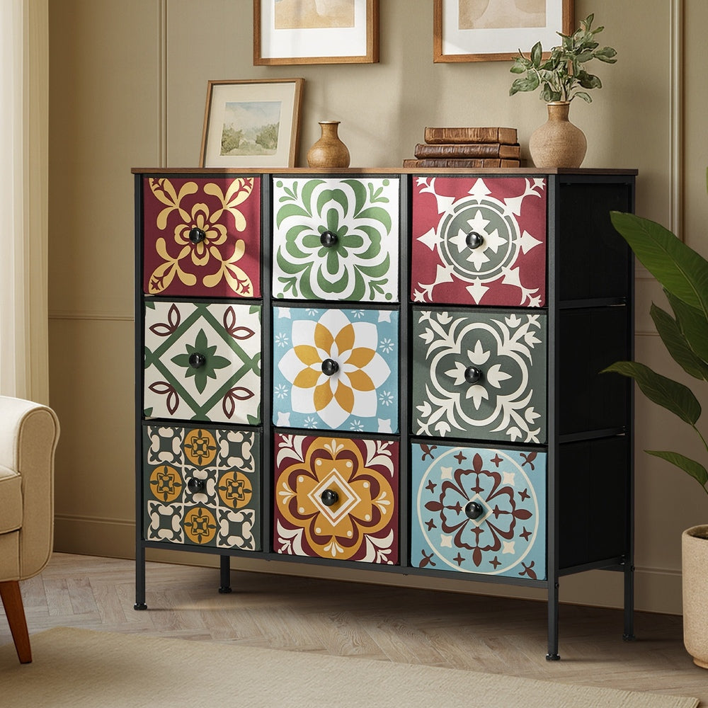 9 Drawer Retro Tallboy Fabric Dresser | Simpledeals