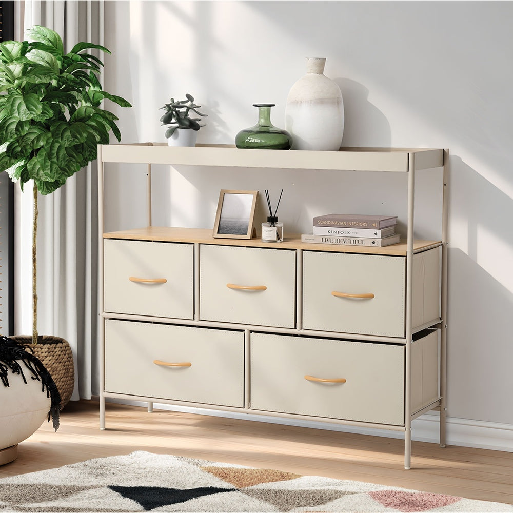 Chest Of Drawers Natural 5 Drawer 99x29x85cm