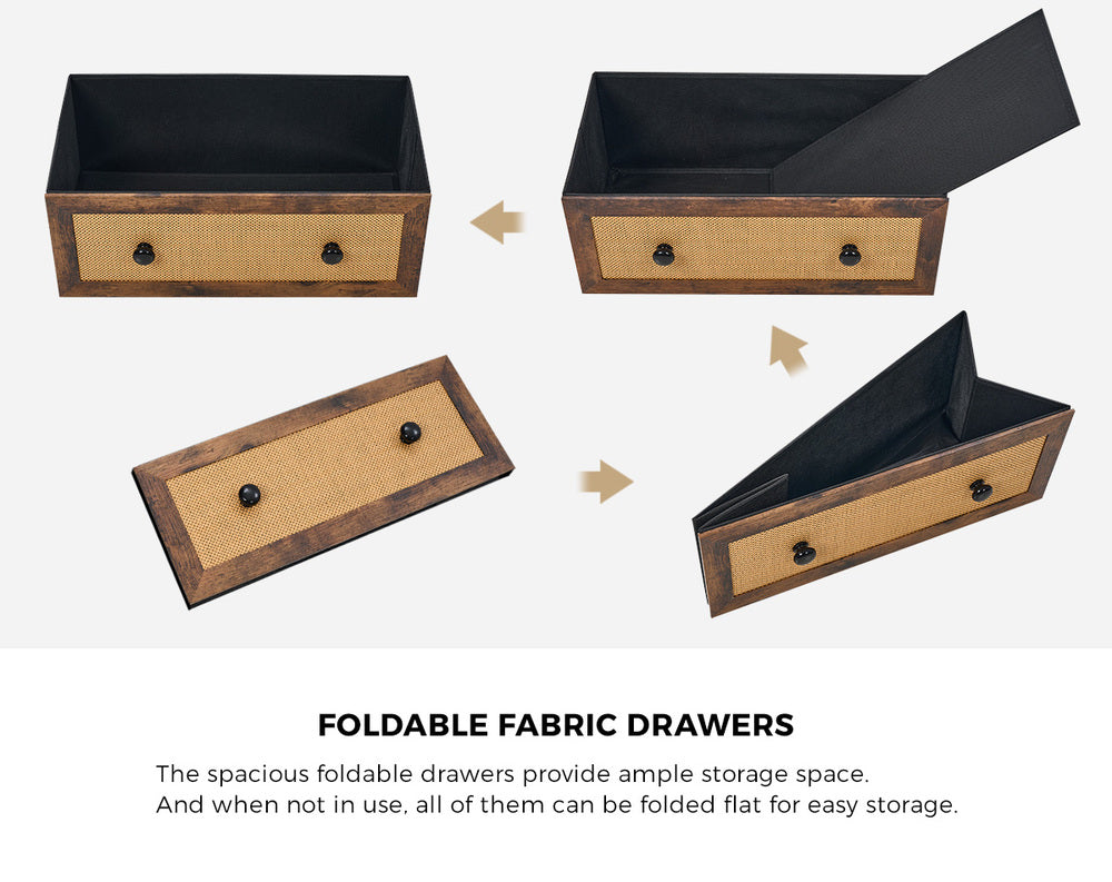 5-Drawer Chest Rattan Fabric Dresser Tallboy Bedroom Storage Organizer