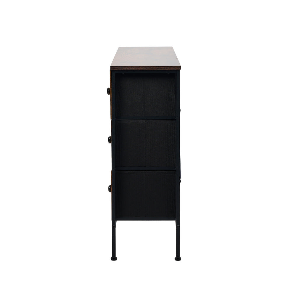 6-Drawer Chest Rattan Fabric Dresser Tallboy Retro Vintage Bedroom Storage, Chest of Drawers