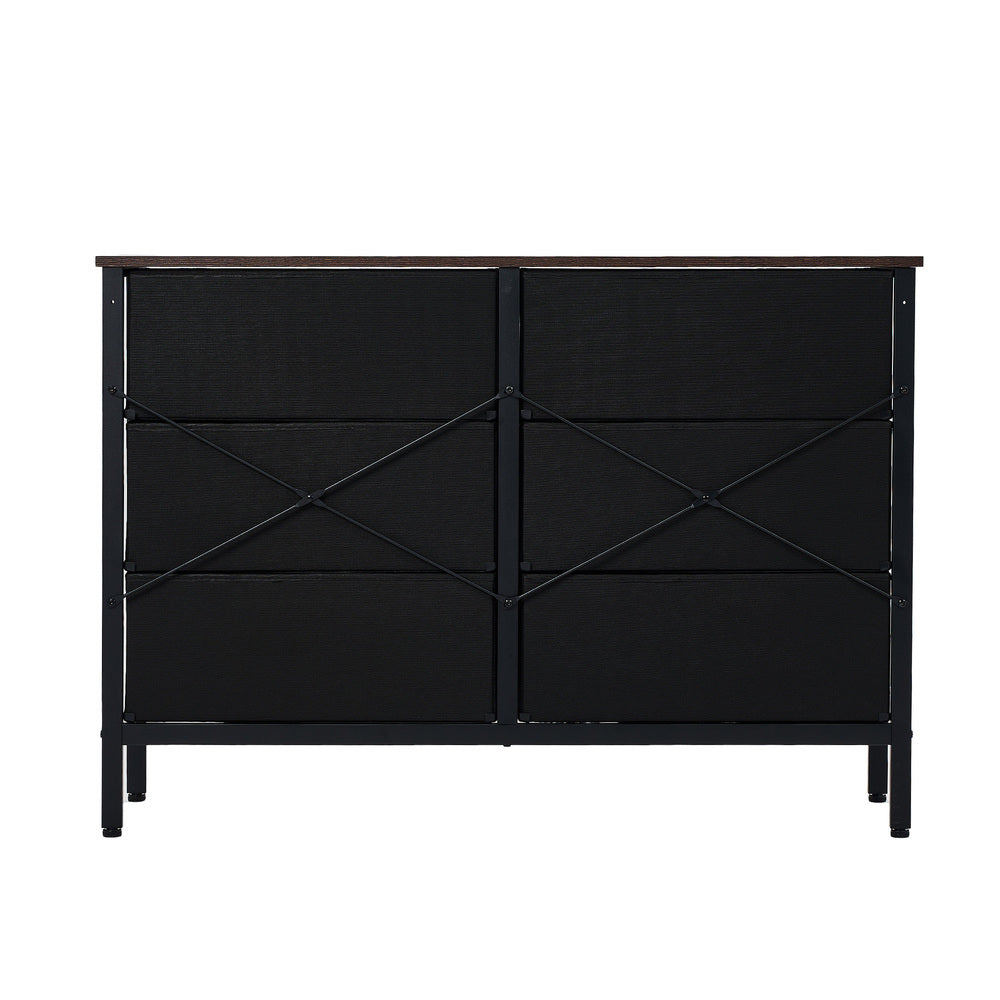Chest of Drawers - 6-Drawer Chest Rattan Fabric Dresser Tallboy Retro Vintage Bedroom Storage