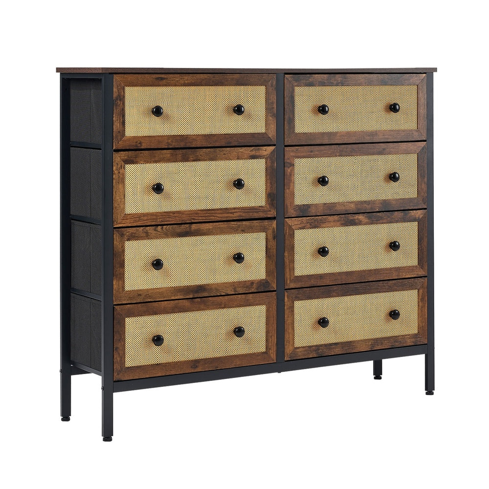 Rattan finish - 6-Drawer Chest Rattan Fabric Dresser Tallboy Retro Vintage Bedroom Storage - photo 12