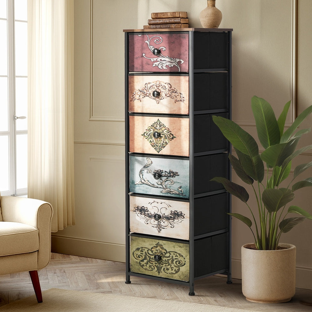 6 Drawer Retro Tallboy Fabric Storage | Simpledeals