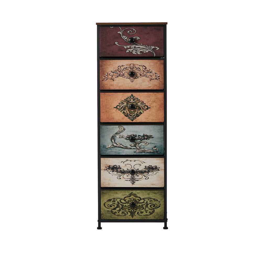 6 Drawer Retro Tallboy Fabric Storage | Simpledeals
