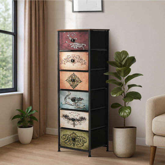 6 Drawer Retro Tallboy Fabric Storage | Simpledeals