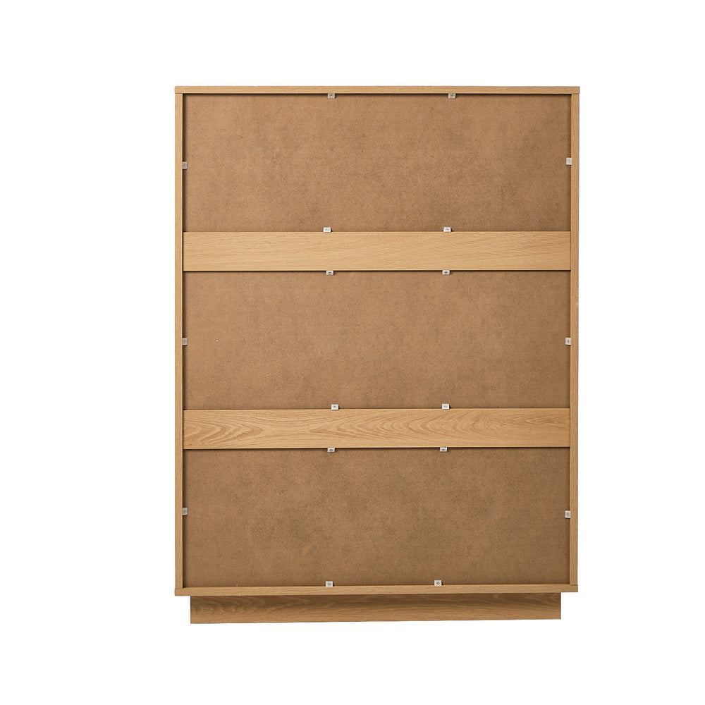 Natural Wood 5-Drawer Tallboy Chest of Drawers Bedroom Storage Cabinet