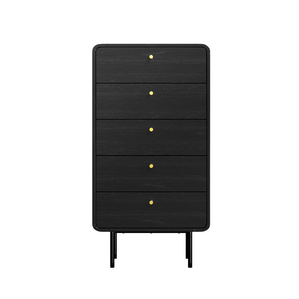 5 Chest of Drawers Dresser Tallboy Wooden Handle Natural & Black