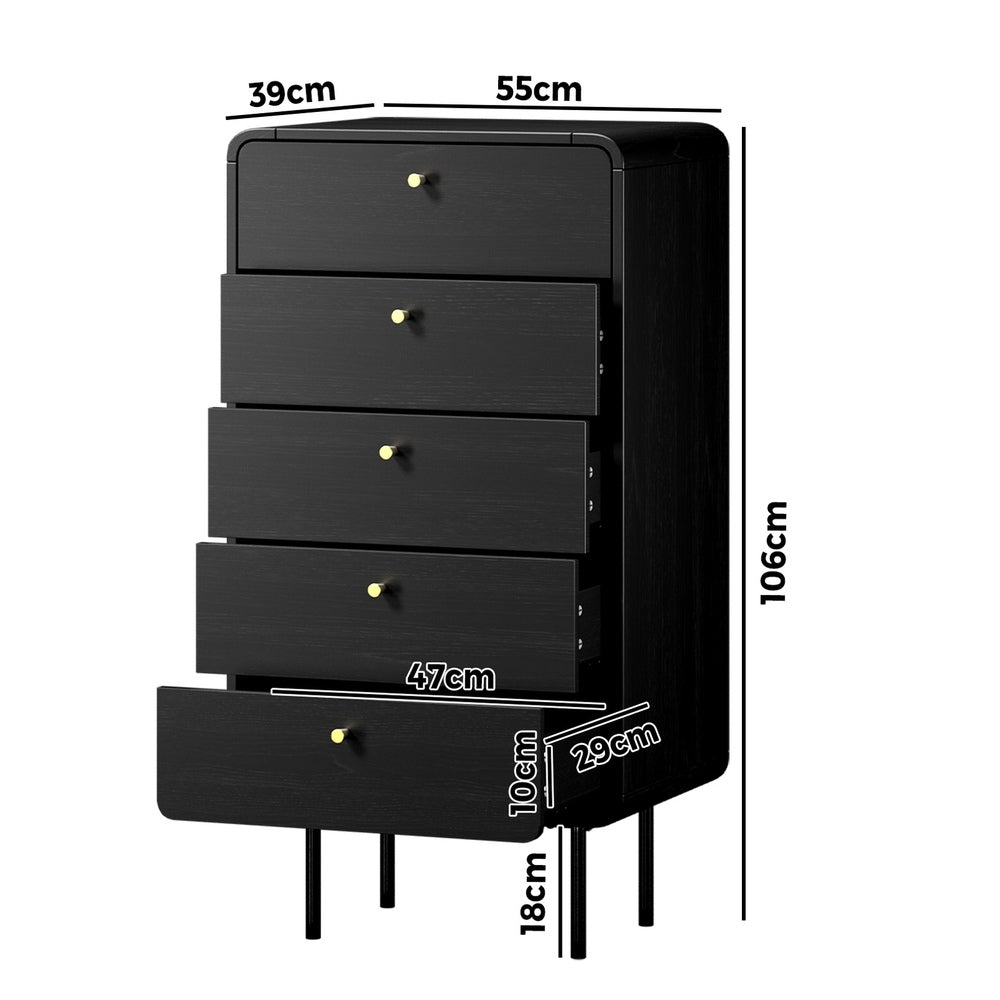 5 Chest of Drawers Dresser Tallboy Wooden Handle Natural & Black