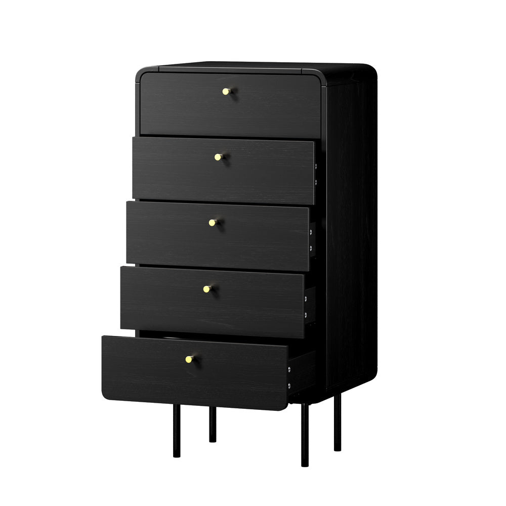 5 Chest of Drawers Dresser Tallboy Wooden Handle Natural & Black