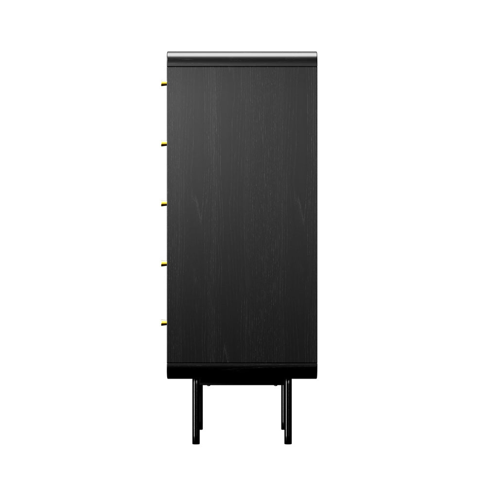 5 Chest of Drawers Dresser Tallboy Wooden Handle Natural & Black