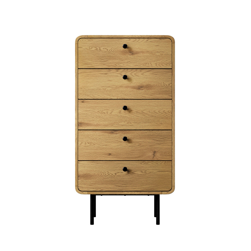 5 Chest of Drawers Dresser Tallboy Wooden Handle Natural & Black