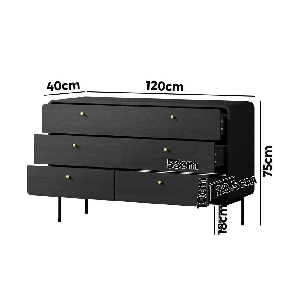 6-Drawer Chest of Drawers Tallboy Storage Cabinet Dresser Black