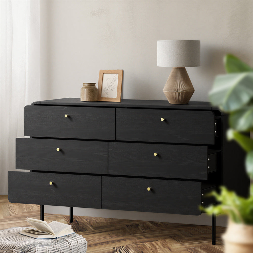 6-Drawer Chest of Drawers Tallboy Storage Cabinet Dresser Black