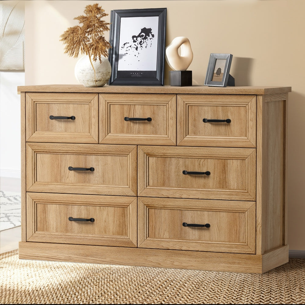 7 Drawer Tallboy Dresser Bedroom Storage Cabinet Natural Wood