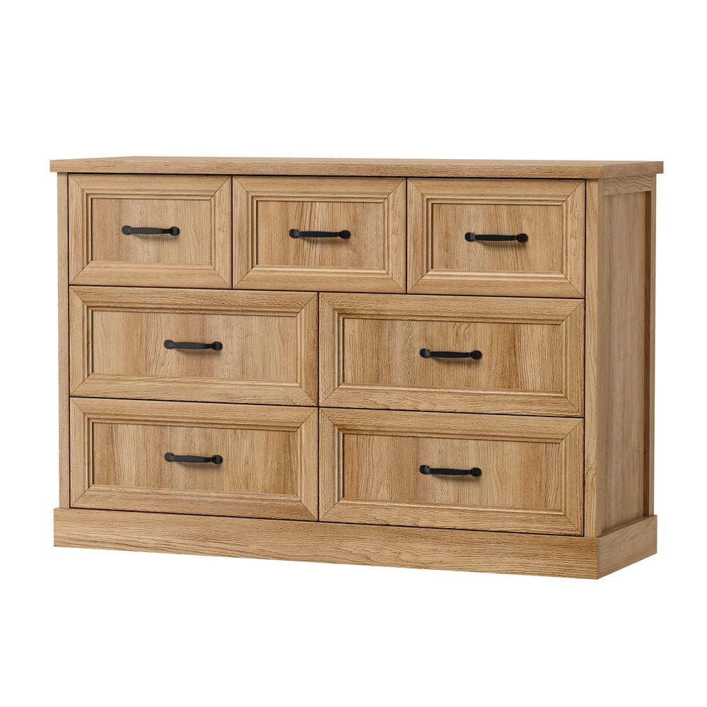 7 Drawer Tallboy Dresser Bedroom Storage Cabinet Natural Wood