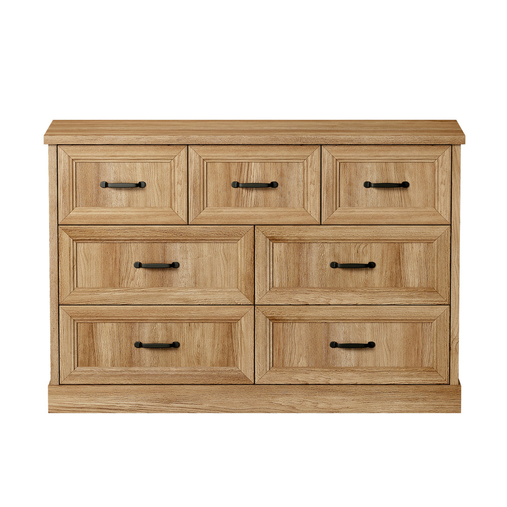 7 Drawer Tallboy Dresser Bedroom Storage Cabinet Natural Wood