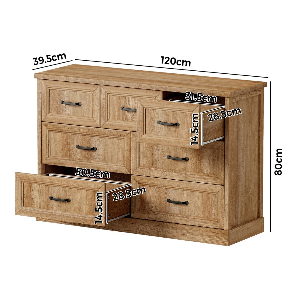 7 Drawer Tallboy Dresser Bedroom Storage Cabinet Natural Wood
