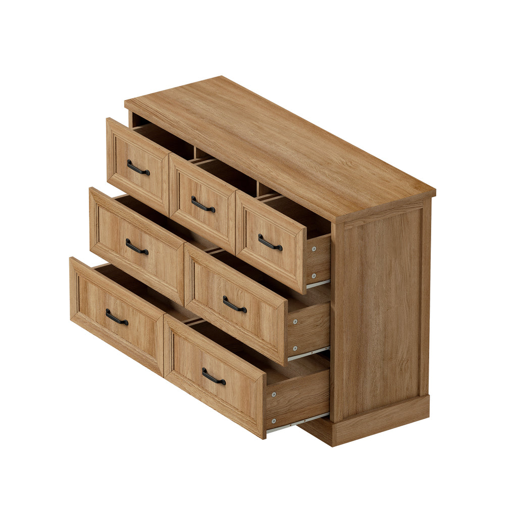 7 Drawer Tallboy Dresser Bedroom Storage Cabinet Natural Wood