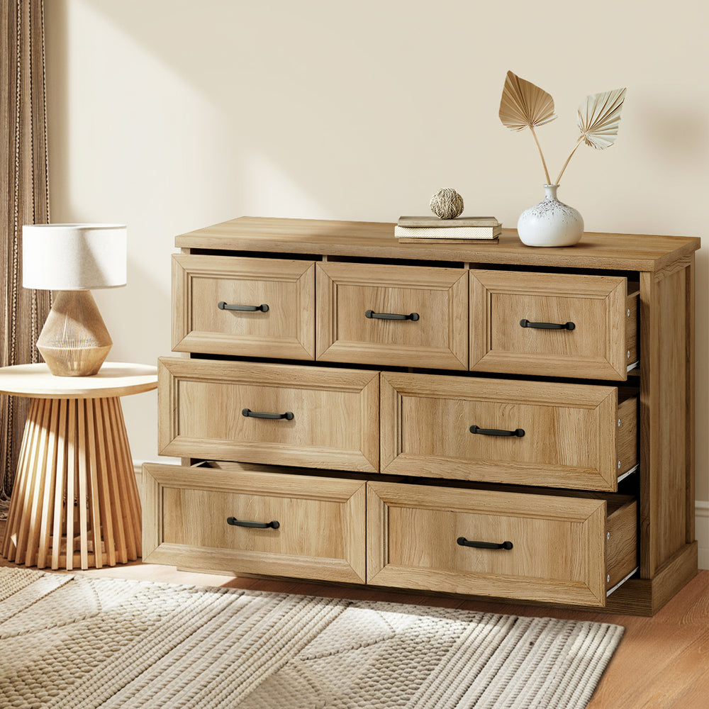 7 Drawer Tallboy Dresser Bedroom Storage Cabinet Natural Wood