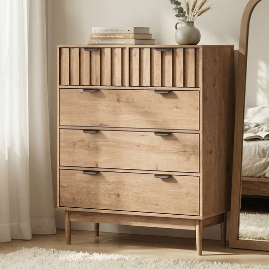 5 Drawer Tallboy Dresser Stripe Natural - Chest of Drawers